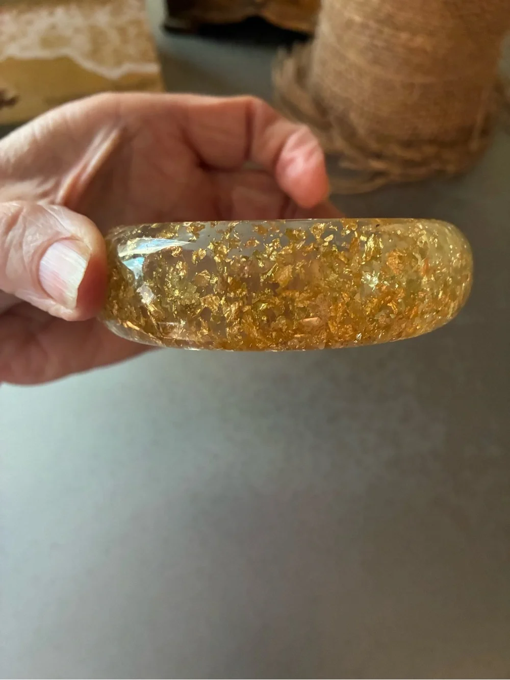 Chico's NEW NEVER WORN, Chunky GOLD flecked resin translucent bangle bracelet.